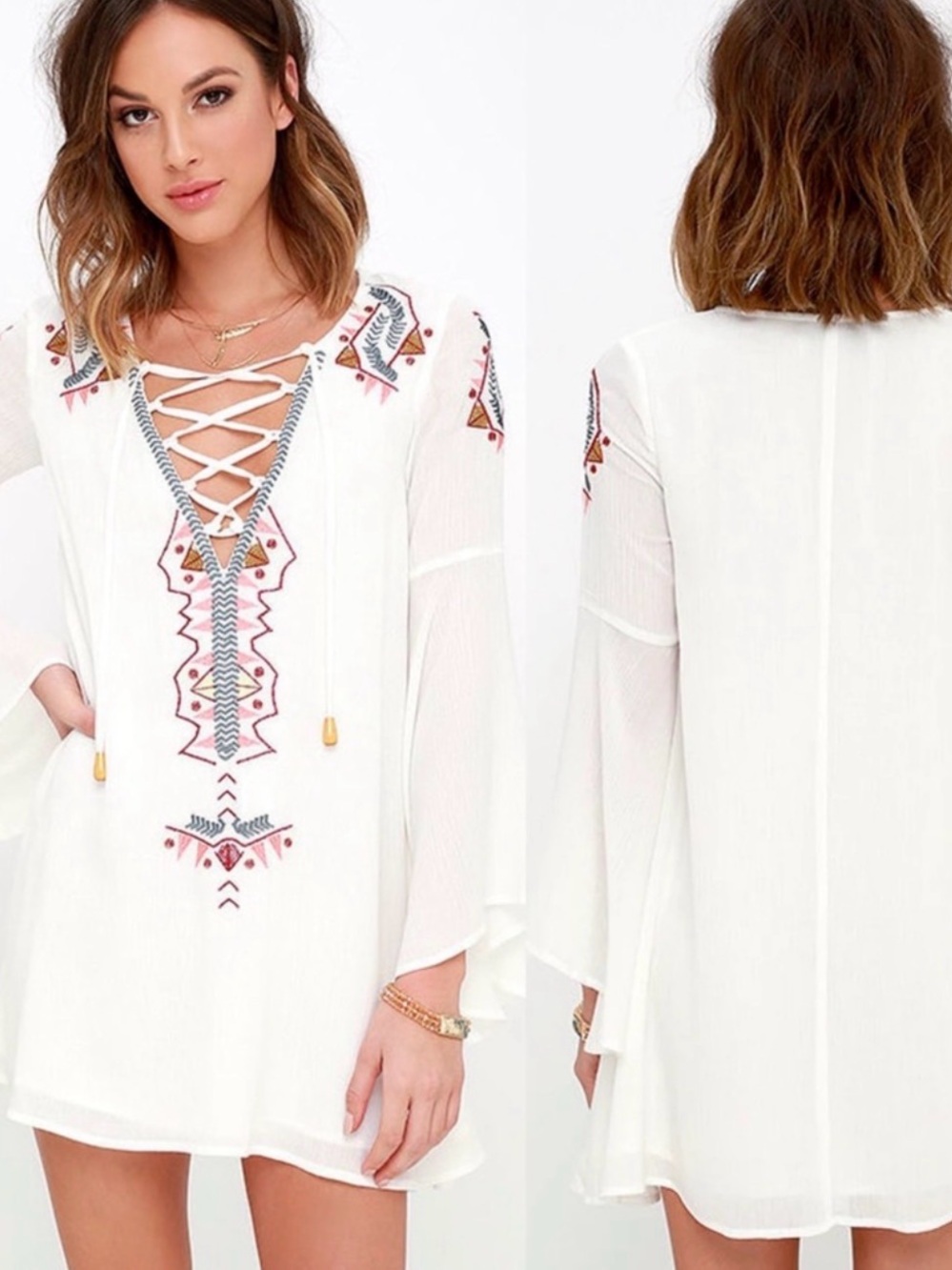 Lulus | My Bell-Loved Ivory Embroidered Shift Dress